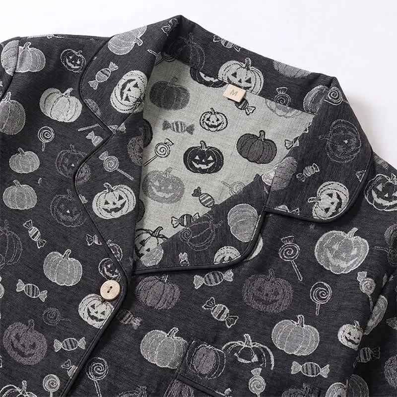 Schwarzes Halloween-Kürbis-Süßigkeiten-Baumwoll-Loungewear-Set