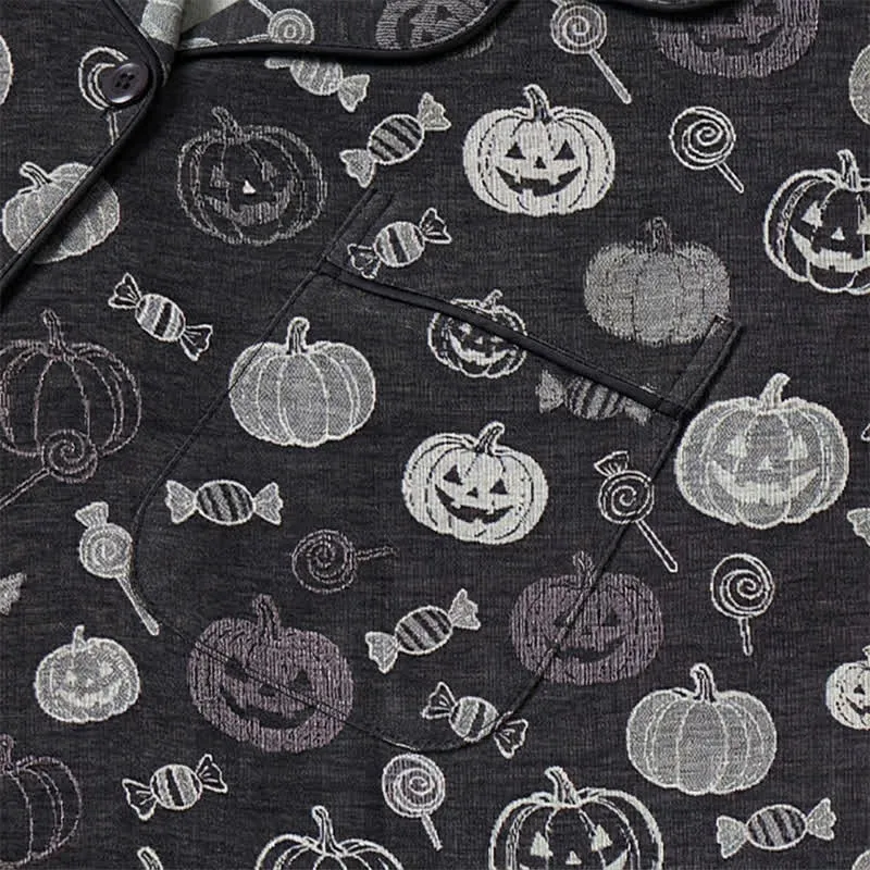 Schwarzes Halloween-Kürbis-Süßigkeiten-Baumwoll-Loungewear-Set