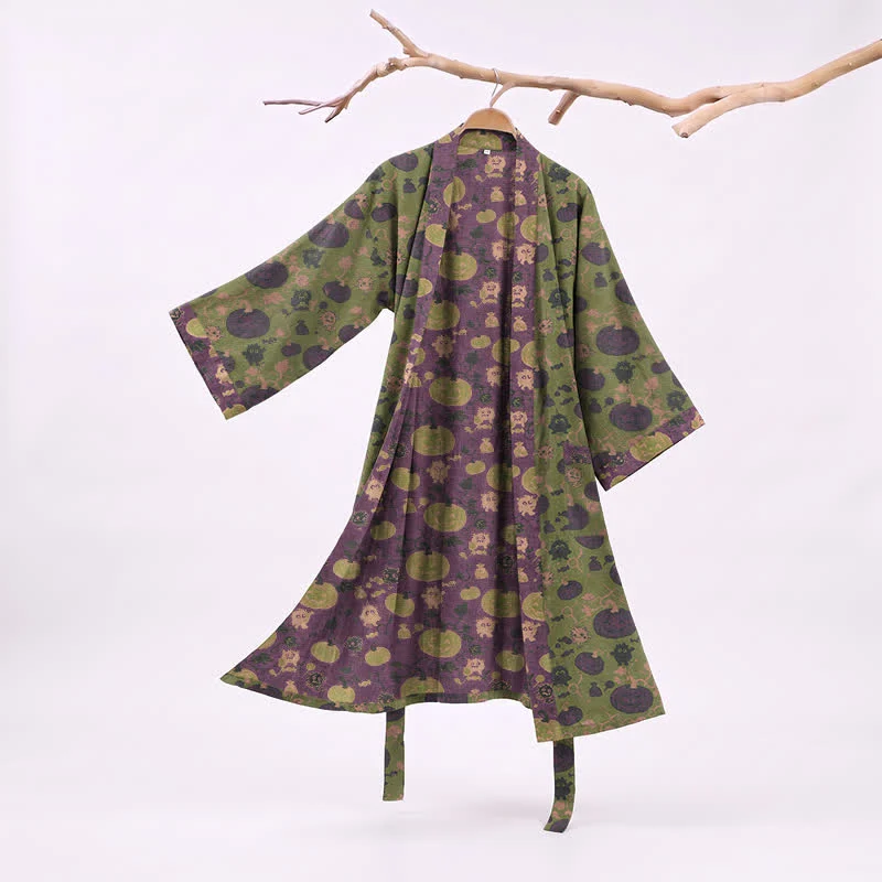 Halloween Kürbis Monster Baumwollkimono-Bademantel
