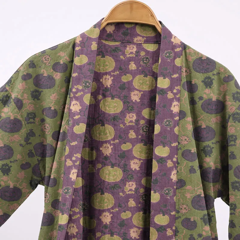Halloween Kürbis Monster Baumwollkimono-Bademantel