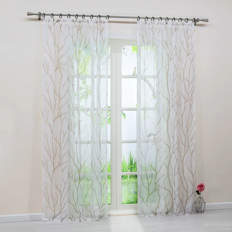 Gardine Schlaufenschal mit dichtem Zweigmuster lichtdurchlässig 1 Stück