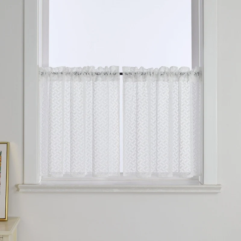 2er Set Scheibengardinen Jacquard Bistrogardine durch Tunnelzug kurz weiß