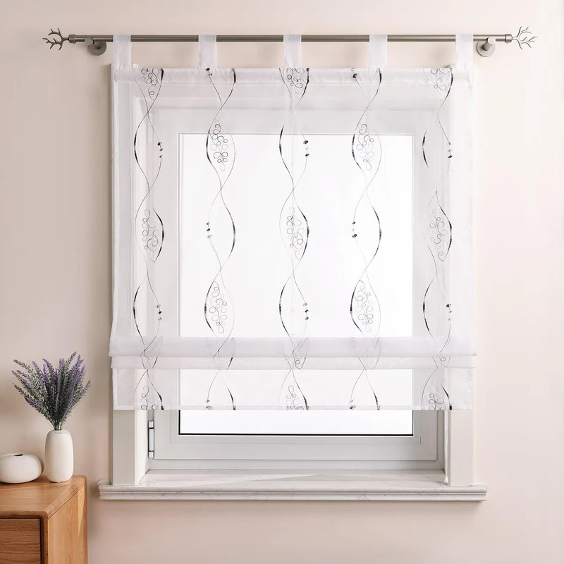 Rollo mit Schlaufenaufhängung mit Linienmuster-Stickerei transparent 1 Stück