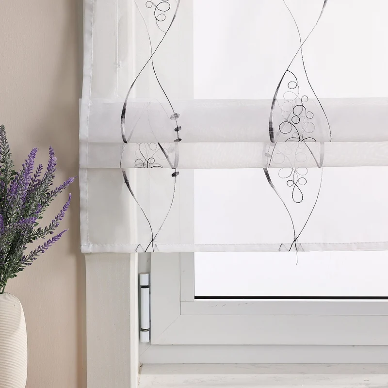 Rollo mit Schlaufenaufhängung mit Linienmuster-Stickerei transparent 1 Stück