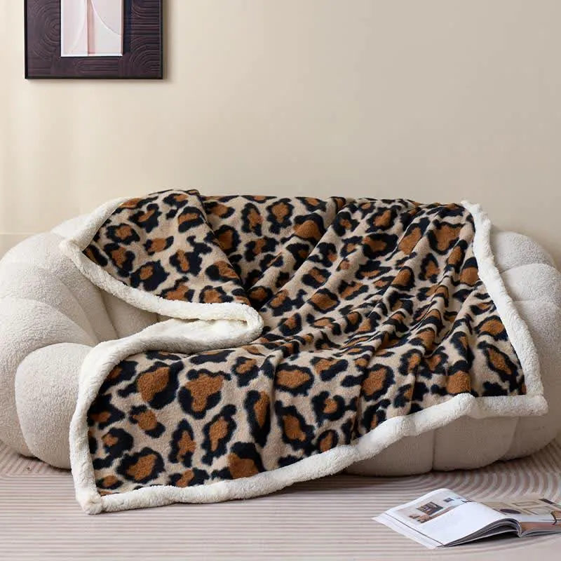 Klassische Leoparden-Flauschdecke aus Sherpa-Fleece