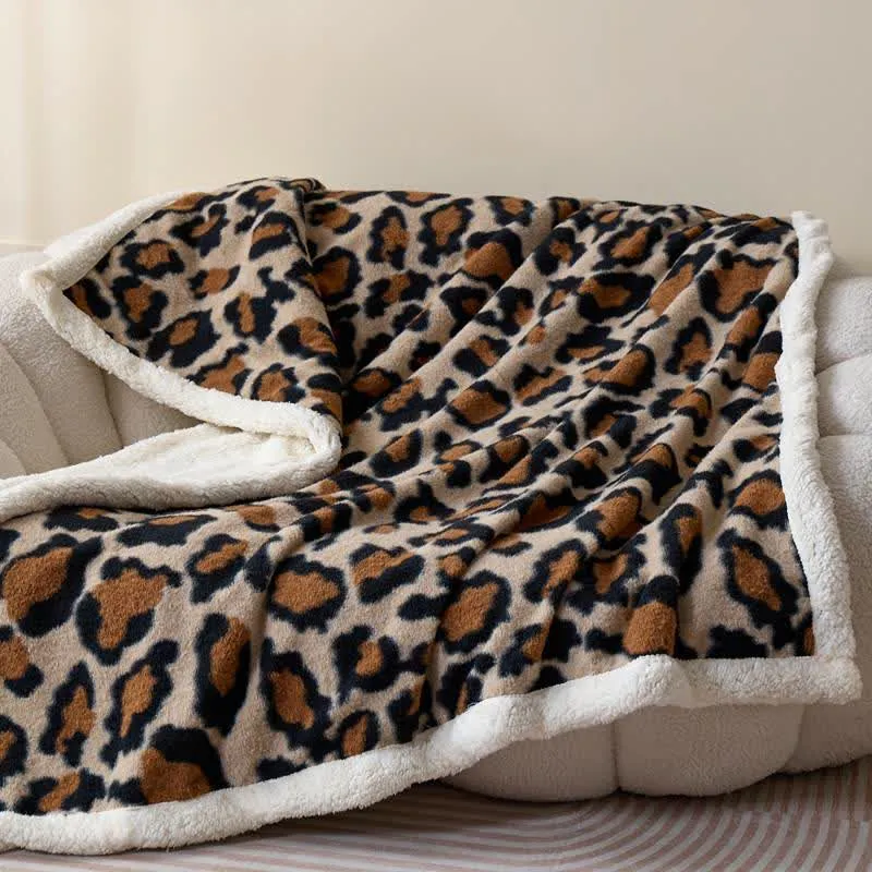 Klassische Leoparden-Flauschdecke aus Sherpa-Fleece