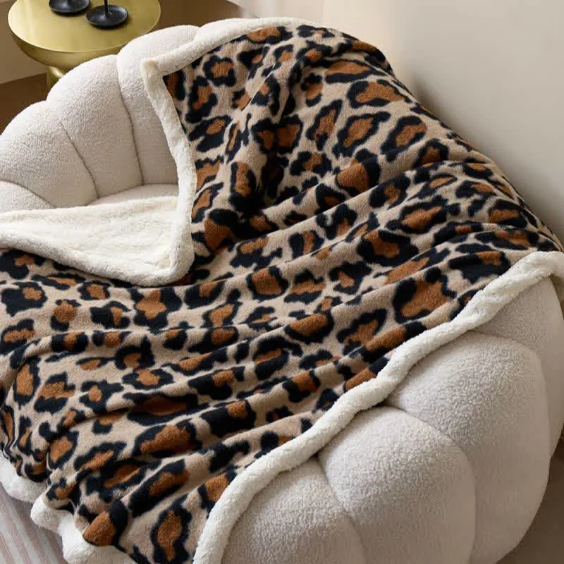 Klassische Leoparden-Flauschdecke aus Sherpa-Fleece