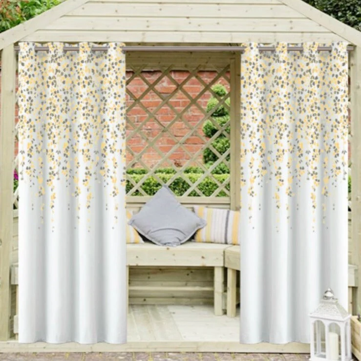 Outdoor Vorhang mit blauem Blumenmuster