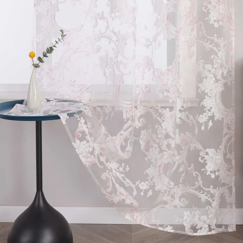 Elegante Gardine mit Phönixblütenmuster - Transparenter Voile Ösenschal