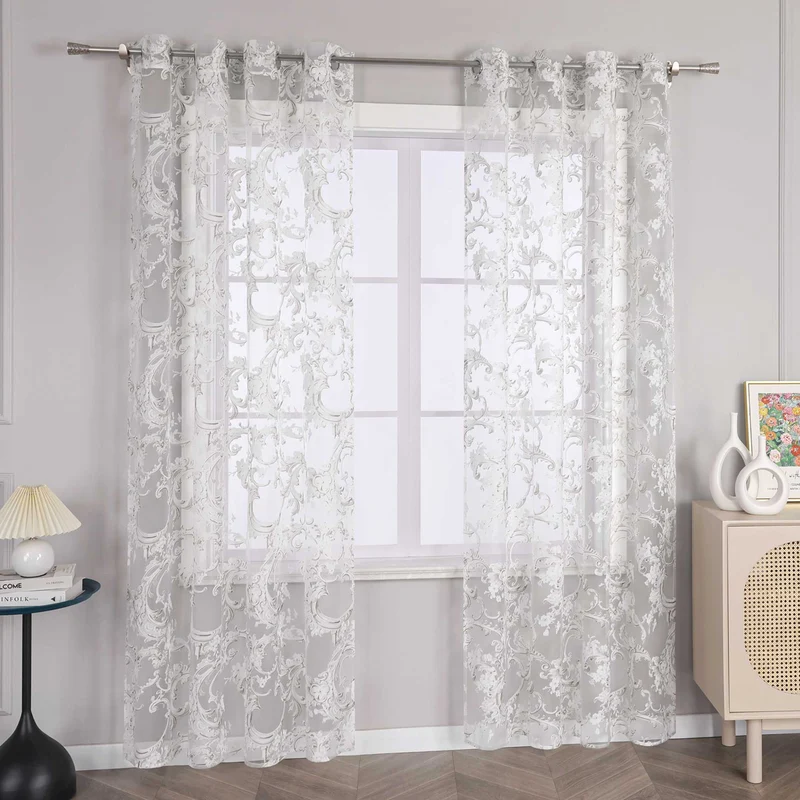 Elegante Gardine mit Phönixblütenmuster - Transparenter Voile Ösenschal