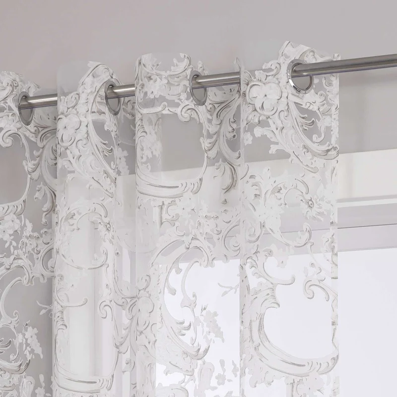 Elegante Gardine mit Phönixblütenmuster - Transparenter Voile Ösenschal