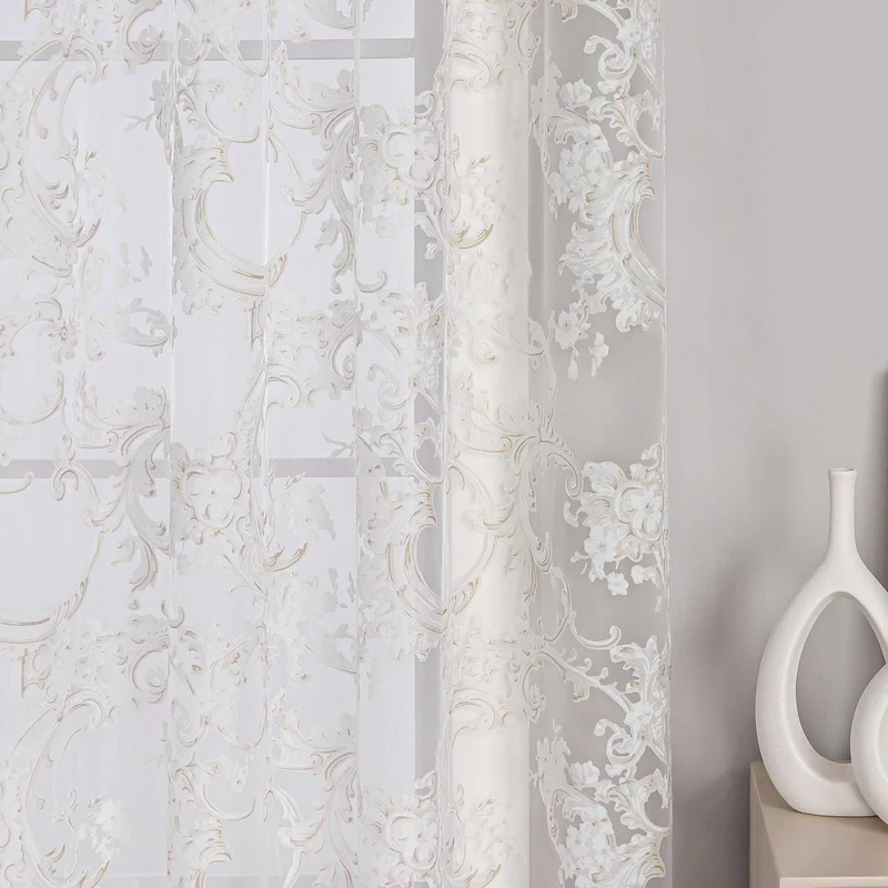Elegante Gardine mit Phönixblütenmuster - Transparenter Voile Ösenschal