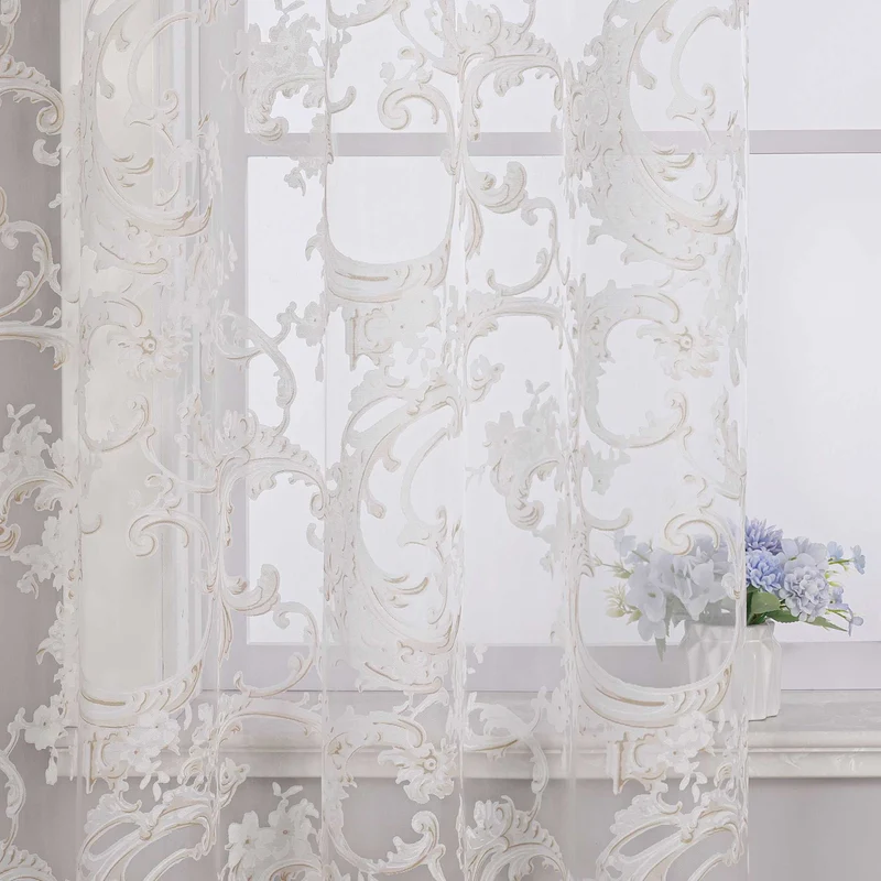 Elegante Gardine mit Phönixblütenmuster - Transparenter Voile Ösenschal