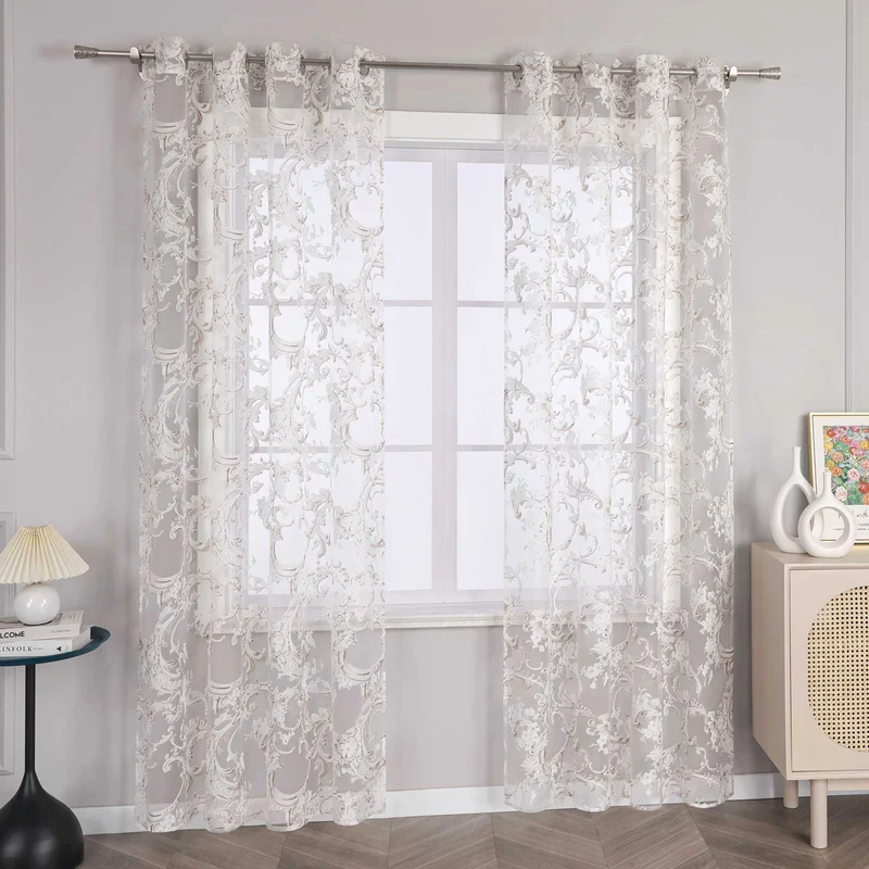 Elegante Gardine mit Phönixblütenmuster - Transparenter Voile Ösenschal