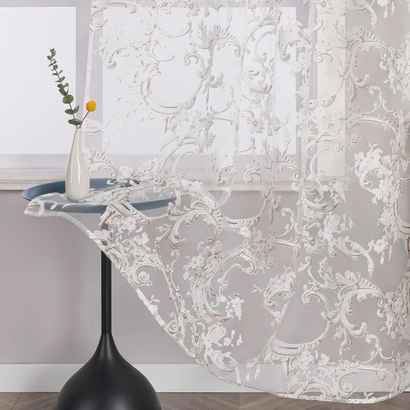 Elegante Gardine mit Phönixblütenmuster - Transparenter Voile Ösenschal