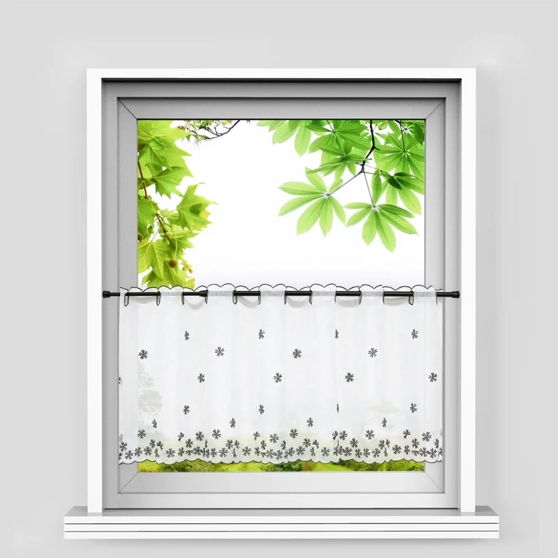 Scheibengardine mit Blumenmuster Stickerei im Landhausstil