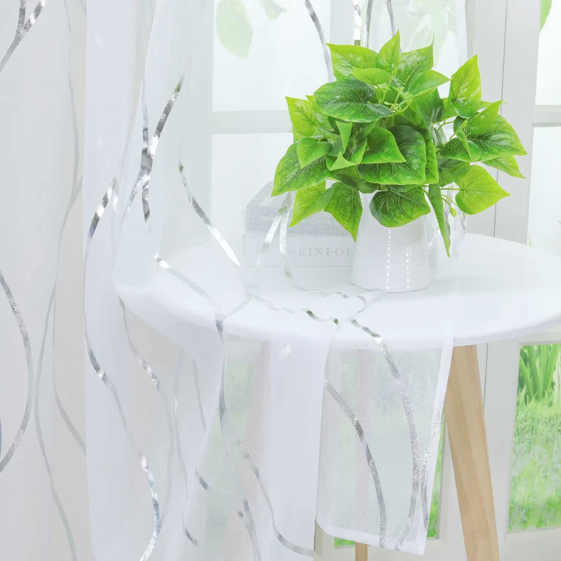 Gardine Ösenschal mit Wellenmuster lichtdurchlässig