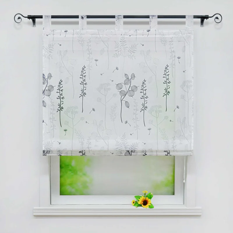 Rollo mit Schlaufenaufhängung mit Laternenblume Muster Halbtransparent