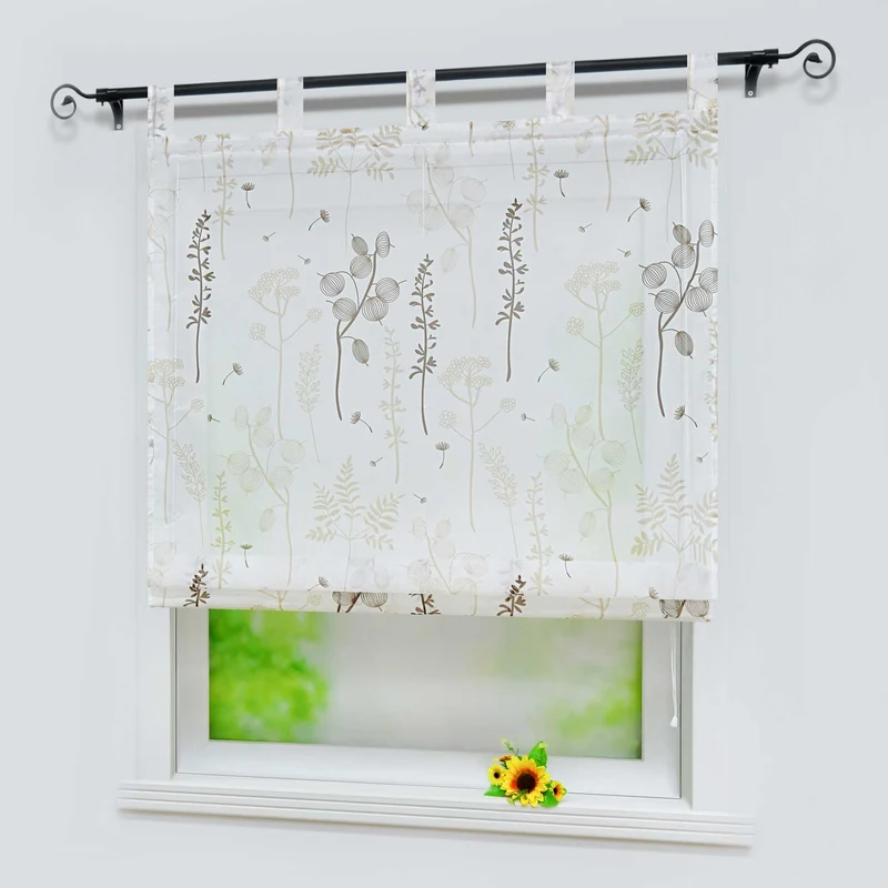 Rollo mit Schlaufenaufhängung mit Laternenblume Muster Halbtransparent