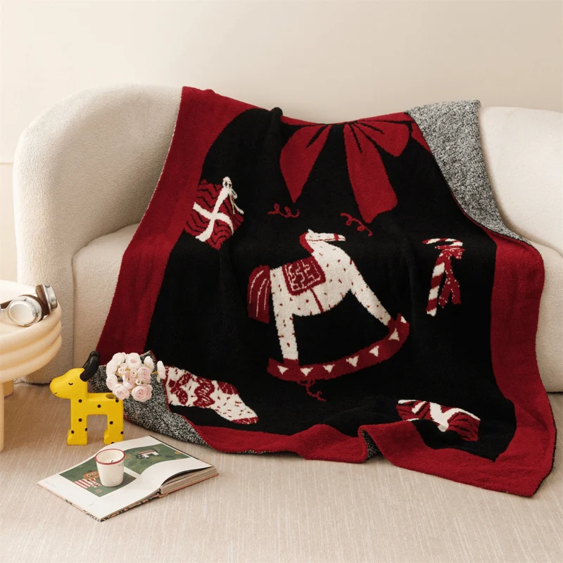 Weihnachtsschaukelpferd-Jacquard-Überwurfdecke