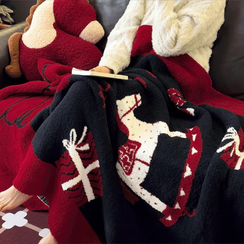 Weihnachtsschaukelpferd-Jacquard-Überwurfdecke