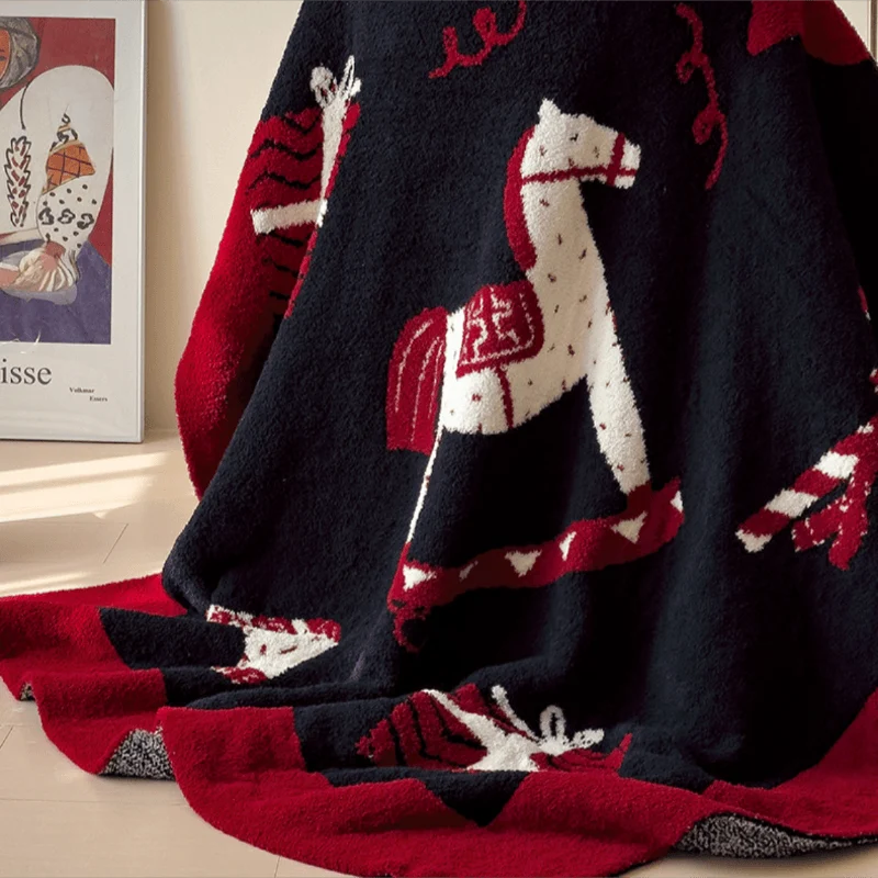Weihnachtsschaukelpferd-Jacquard-Überwurfdecke