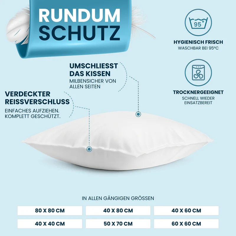 Milbenbezug Kissen 2er Set [Zertifiziert in Deutschland]