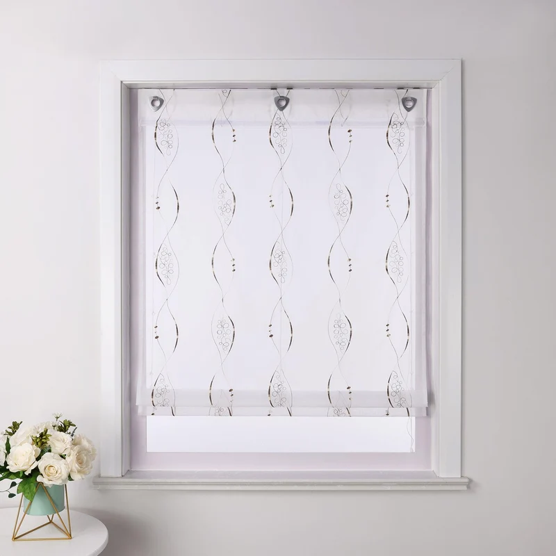 Rollo ohne Bohren Ösenrollo mit U Haken / Raffgardine mit Stickerei Transparent