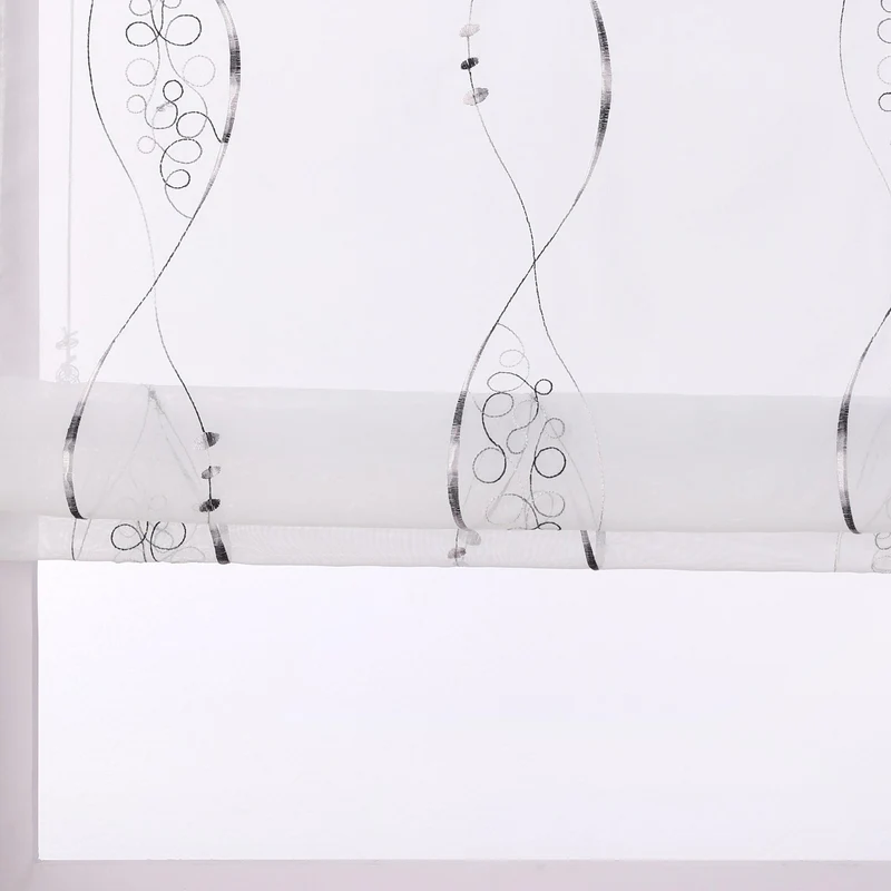 Rollo ohne Bohren Ösenrollo mit U Haken / Raffgardine mit Stickerei Transparent