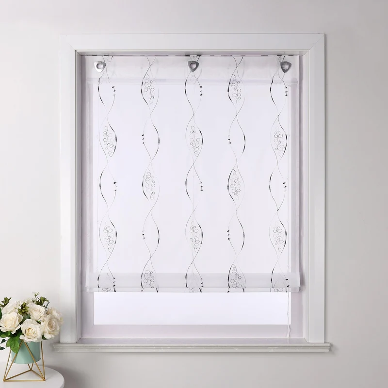 Rollo ohne Bohren Ösenrollo mit U Haken / Raffgardine mit Stickerei Transparent