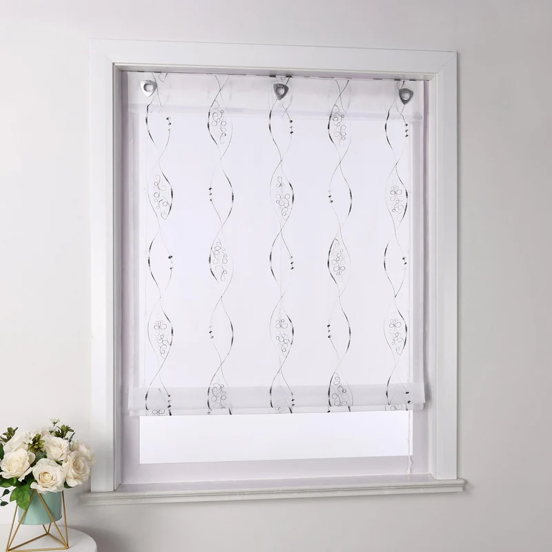 Rollo ohne Bohren Ösenrollo mit U Haken / Raffgardine mit Stickerei Transparent