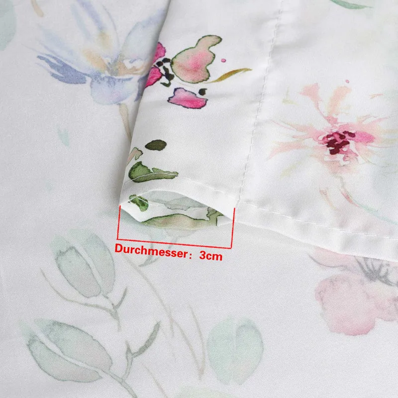 Scheibengardine Kurz mit buntem Blumenmuster durch Tunnelzug Halbtransparent