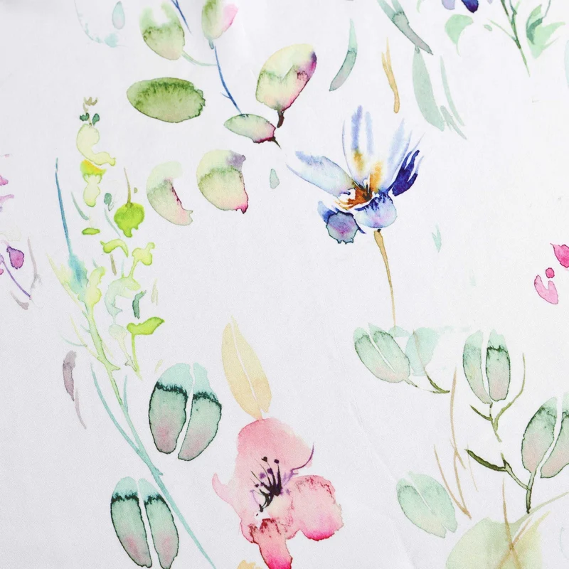 Scheibengardine Kurz mit buntem Blumenmuster durch Tunnelzug Halbtransparent
