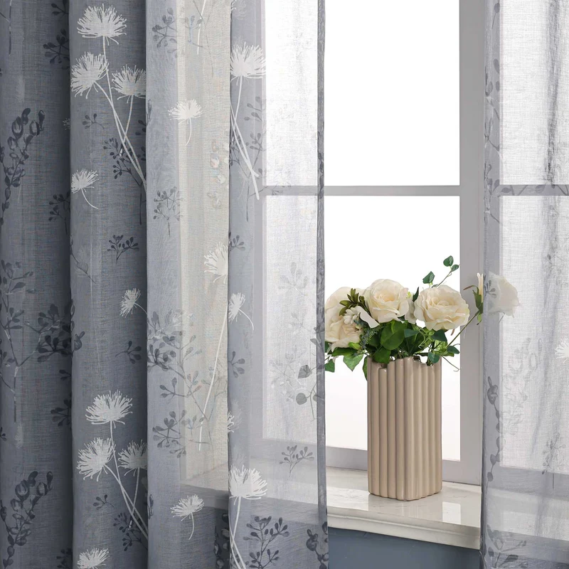 Transparent Ösen Gardinen mit Pusteblumen-Muster 1 Stück