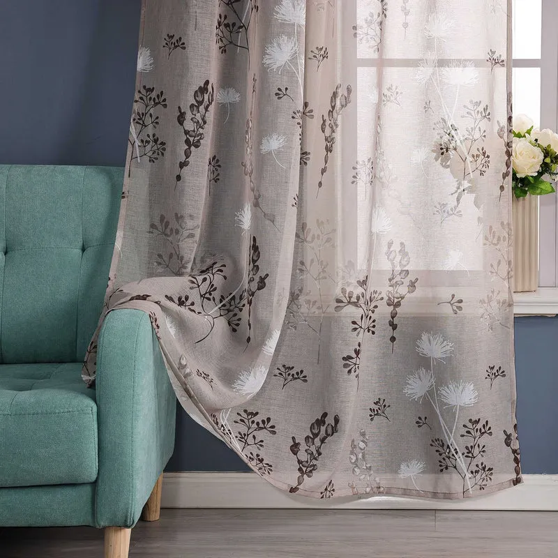 Transparent Ösen Gardinen mit Pusteblumen-Muster 1 Stück