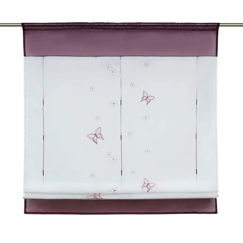 Rollo durch Tunnelzug Voile Küchengardinen modern Raffgardinen mit Stickerei Transparent 1 Stück