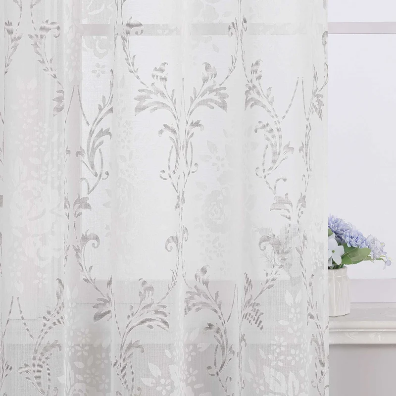 Gardine mit Blumenmuster, einfarbig leicht halbtransparent