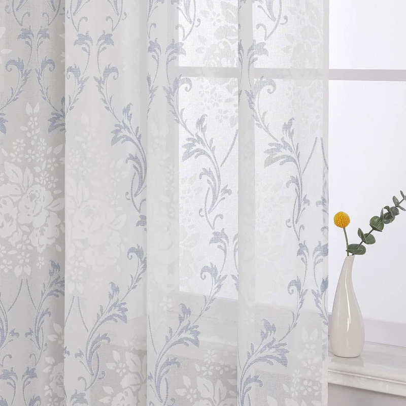 Gardine mit Blumenmuster, einfarbig leicht halbtransparent
