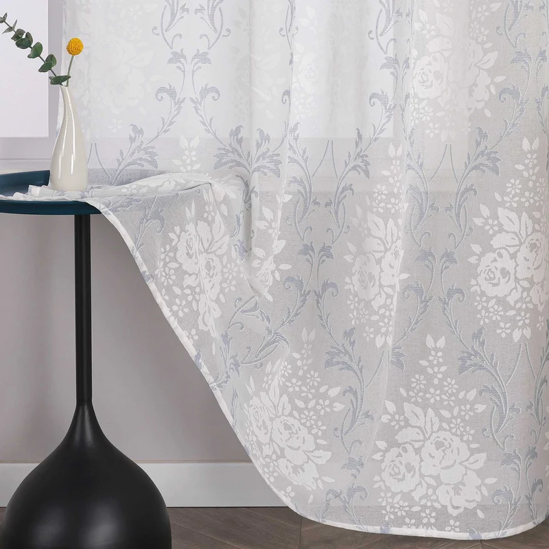 Gardine mit Blumenmuster, einfarbig leicht halbtransparent
