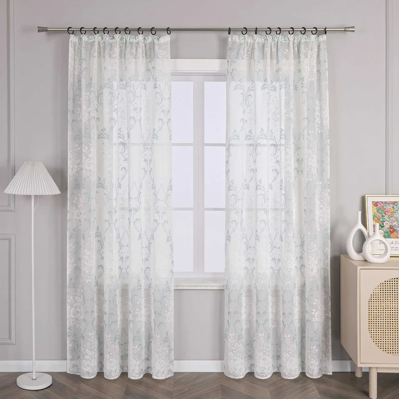 Gardine mit Blumenmuster, einfarbig leicht halbtransparent