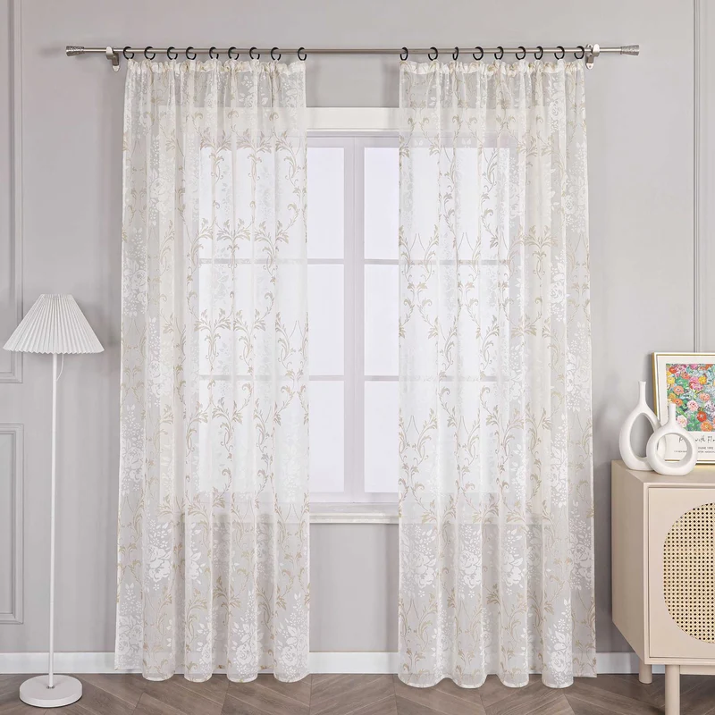 Gardine mit Blumenmuster, einfarbig leicht halbtransparent