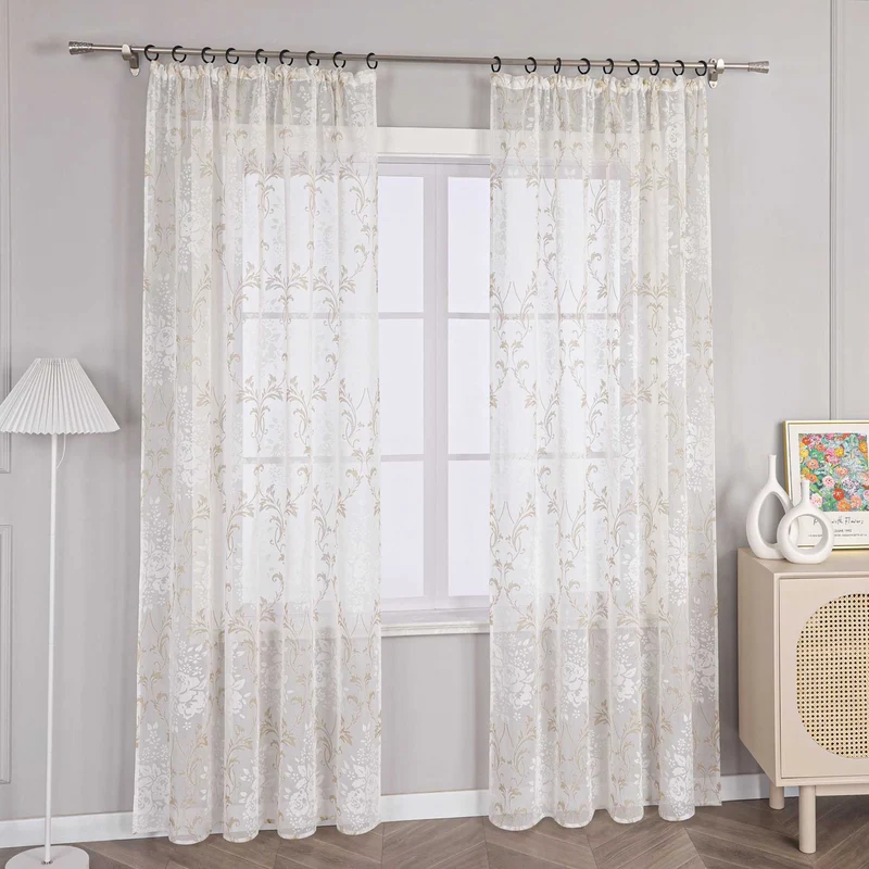 Gardine mit Blumenmuster, einfarbig leicht halbtransparent