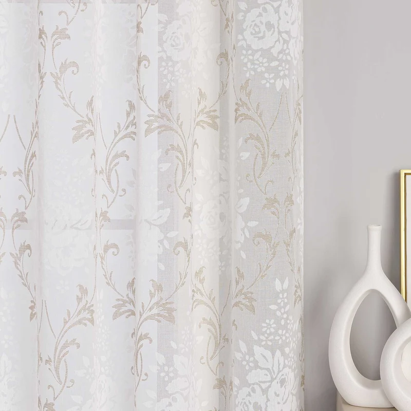 Gardine mit Blumenmuster, einfarbig leicht halbtransparent