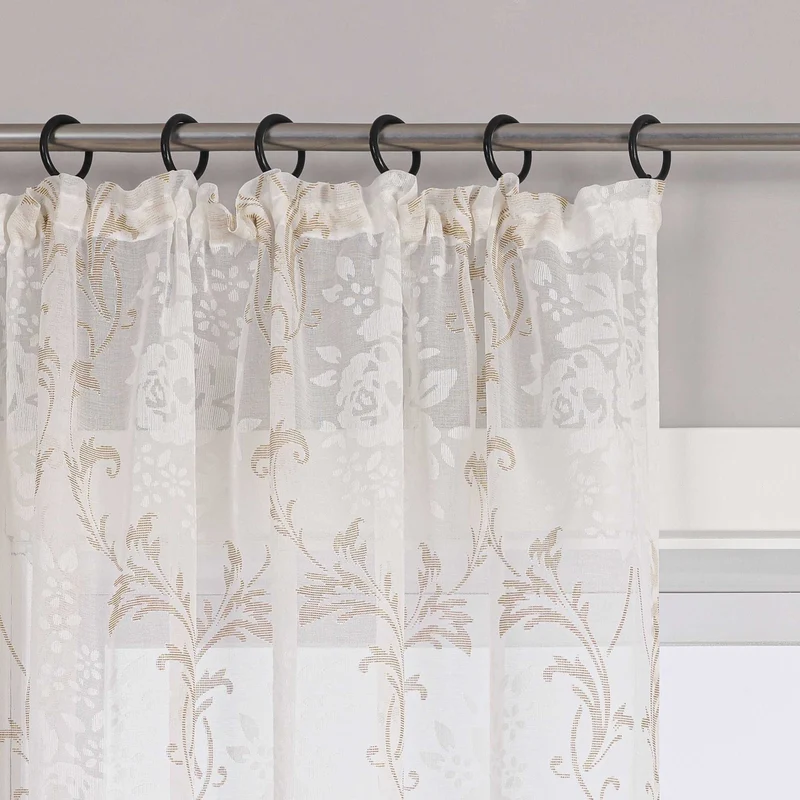Gardine mit Blumenmuster, einfarbig leicht halbtransparent