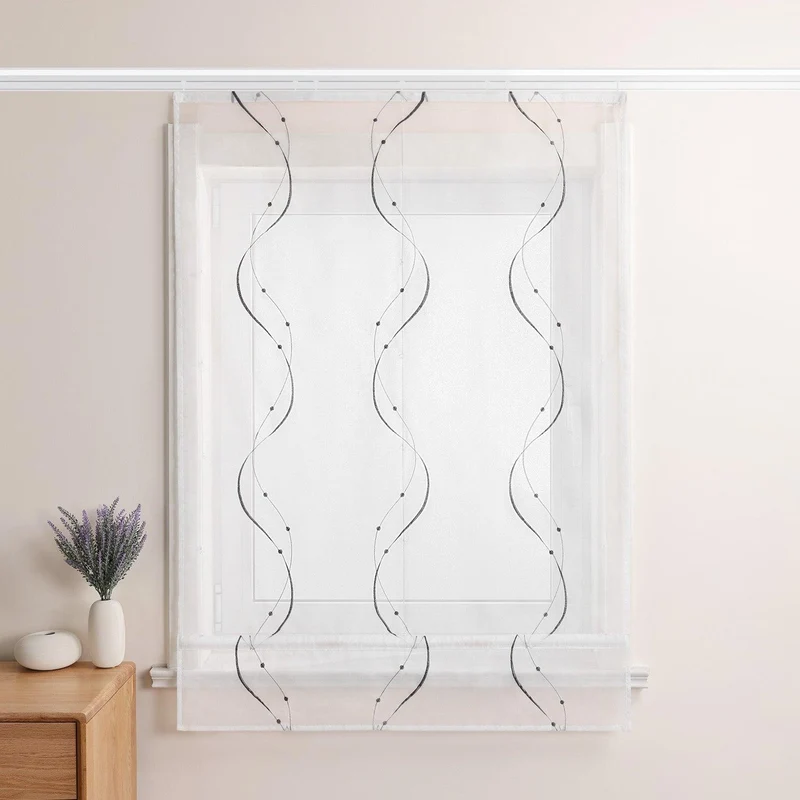 Rollo mit Klettband Raffgardinen Voile mit Wellenperlenmuster Stickerei 1 Stück