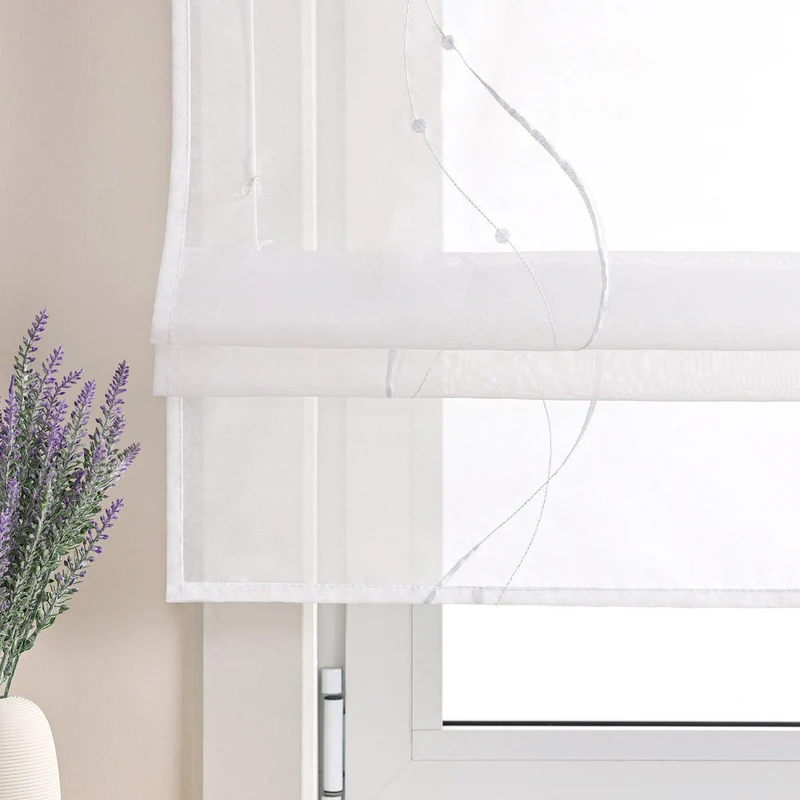 Rollo mit Klettband Raffgardinen Voile mit Wellenperlenmuster Stickerei 1 Stück