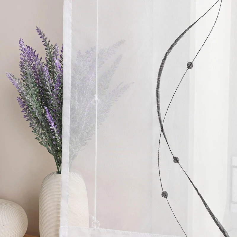 Rollo mit Klettband Raffgardinen Voile mit Wellenperlenmuster Stickerei 1 Stück