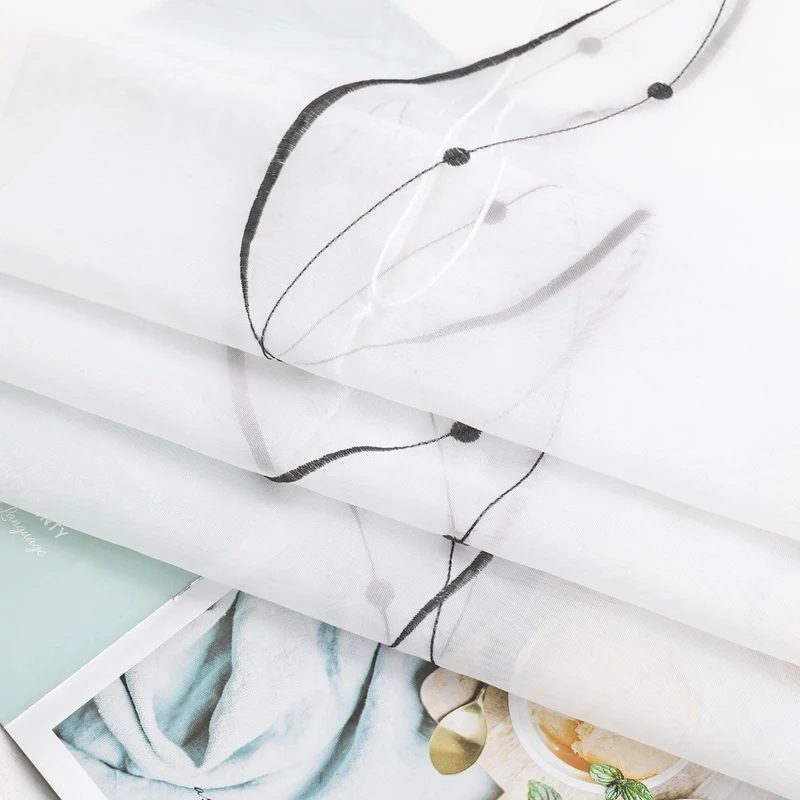 Rollo mit Klettband Raffgardinen Voile mit Wellenperlenmuster Stickerei 1 Stück