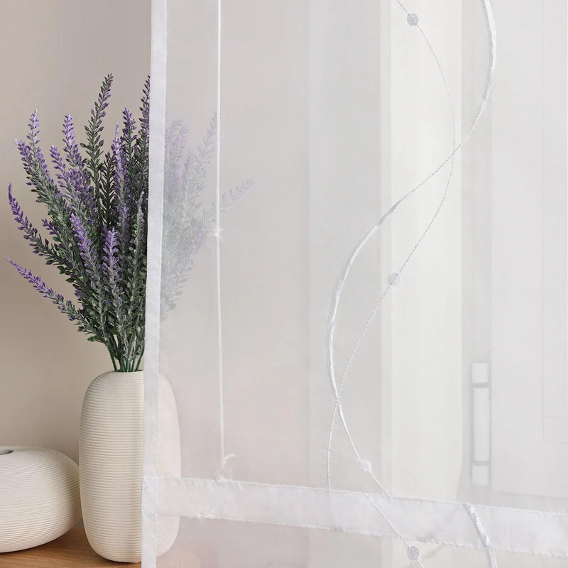 Rollo mit Klettband Raffgardinen Voile mit Wellenperlenmuster Stickerei 1 Stück