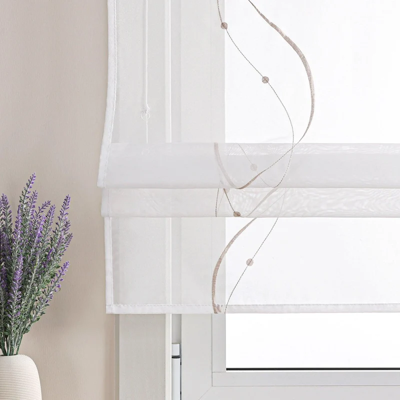 Rollo mit Klettband Raffgardinen Voile mit Wellenperlenmuster Stickerei 1 Stück